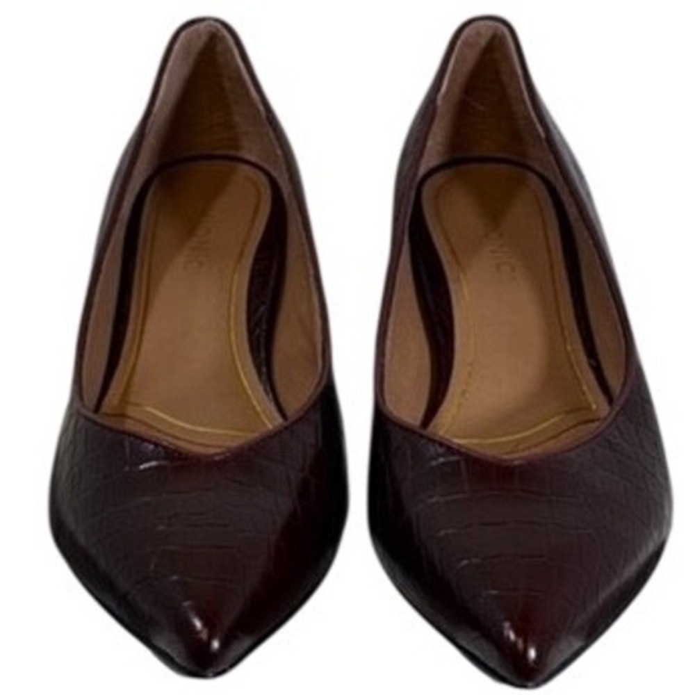 Vionic Josie Croc Embossed Leather Kitten Heels Burgundy Pointed Toe Pumps 7W
